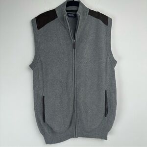 Chaps Men's Sweater Vest Size Medium Gray Zip Business Casual‎ Office Grandpa